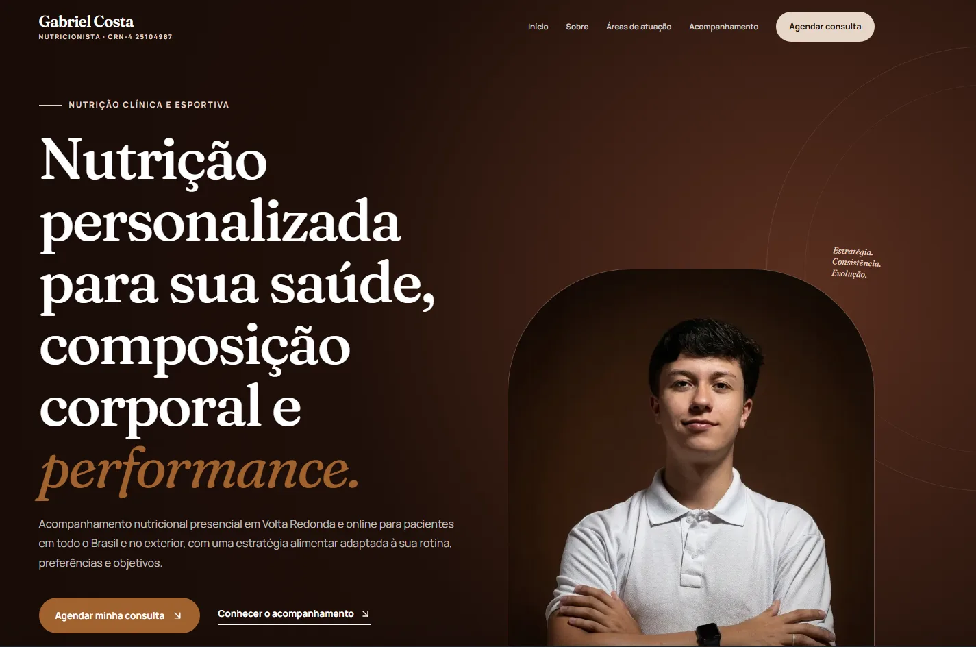 Página inicial da landing page do nutricionista Gabriel Costa.