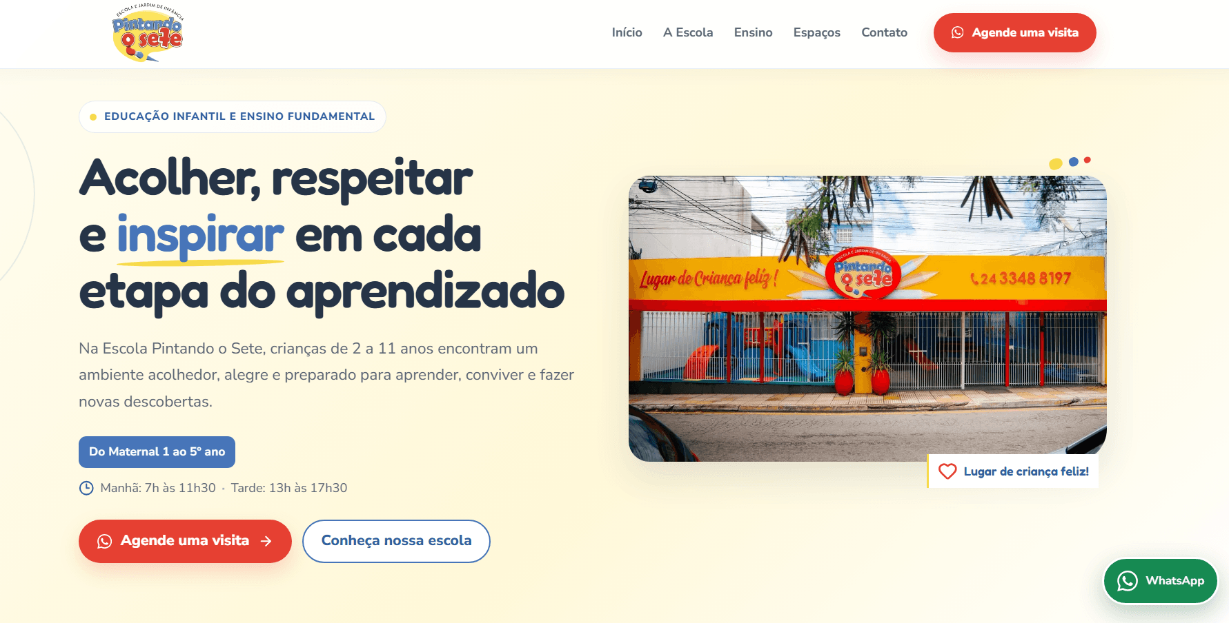 Captura real do site da Escola Pintando o Sete
